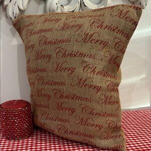 Merry Christmas Burlap Holiday Pillow Cover